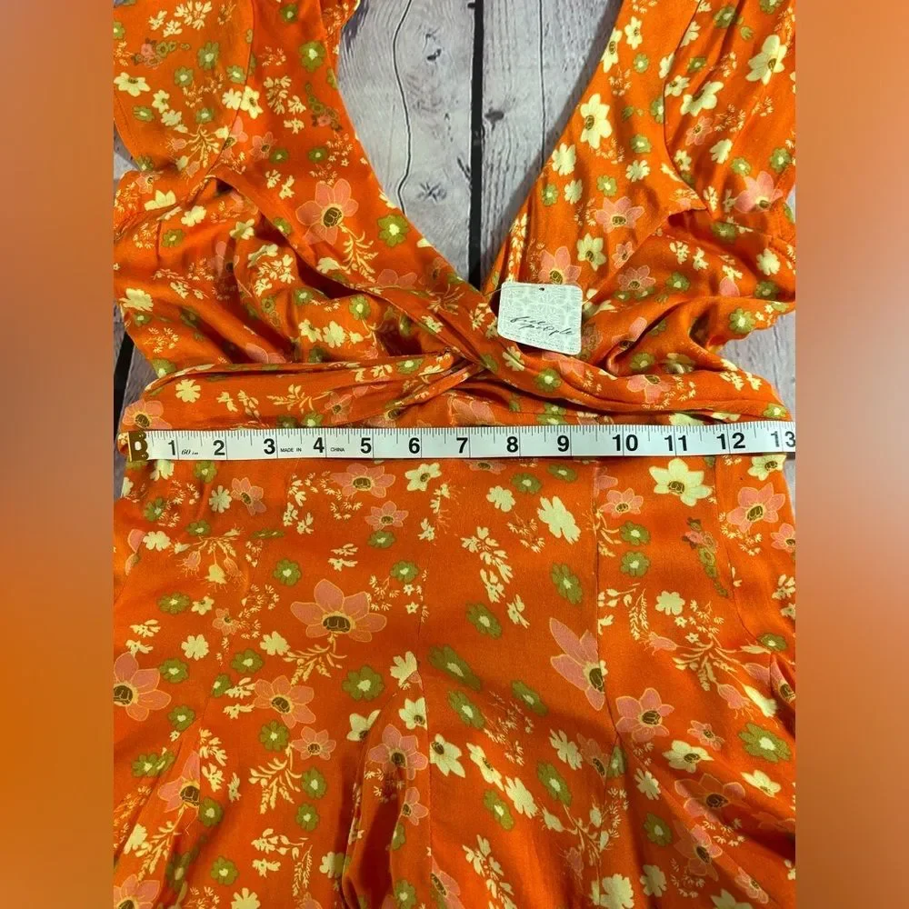 NWT Free People It Takes Two Peach Combo Orange Ditsy Boho Minidress Size Small